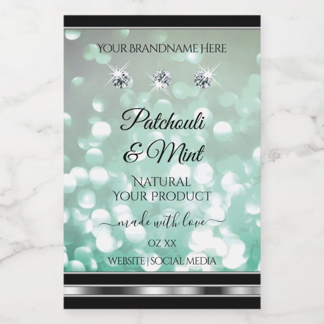 Pastel Teal Glitter Product Labels with Diamonds (Single Label)