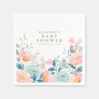 Pastel Teal Pink Watercolor Floral Baby Shower 