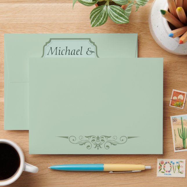 Pastel Teal White Flowers Wedding Card Envelope (Desk)