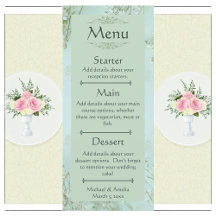 Pastel Teal White Flowers Wedding Menu