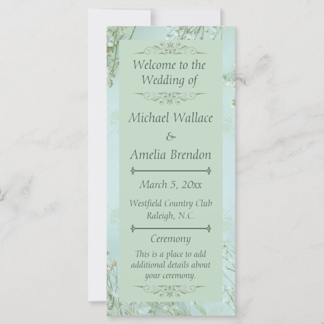 Pastel Teal White Flowers Wedding Program (Front)