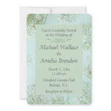 Pastel Teal White Flowers Wedding Round Invitation
