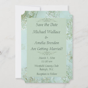 Pastel Teal White Flowers Wedding Save the Date