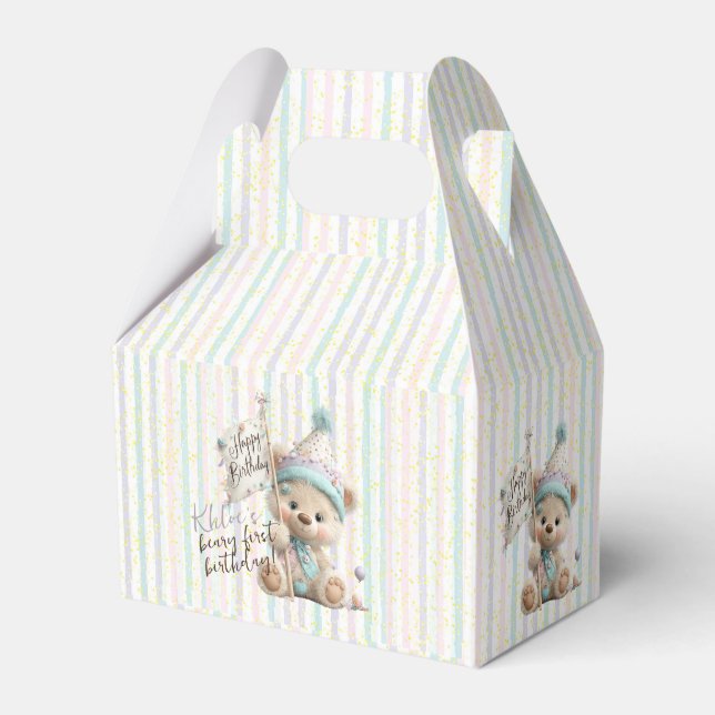 Pastel Teddy Bear Birthday  Favour Box (Front Side)