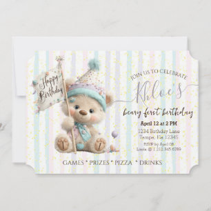 Pastel Teddy Bear Birthday  Invitation
