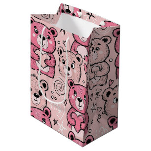 Pastel Teddy Bear Heart Pattern Medium Gift Bag