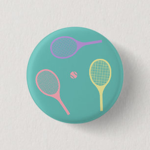Pastel Tennis Rackets with Tennis Ball on Green 3 Cm Round Badge