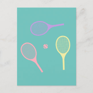 Pastel Tennis Rackets with Tennis Ball on Green Postcard