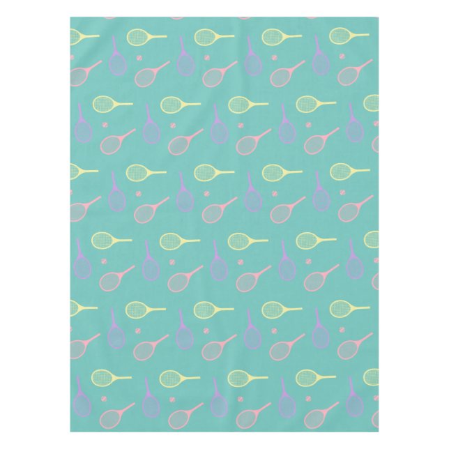 Pastel Tennis Rackets with Tennis Ball on Green  Tablecloth (Front)
