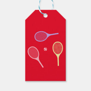 Pastel Tennis Rackets with Tennis Ball on Red Gift Tags