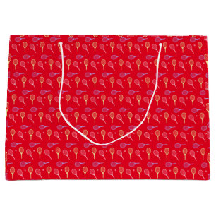 Pastel Tennis Rackets with Tennis Ball on Red Large Gift Bag