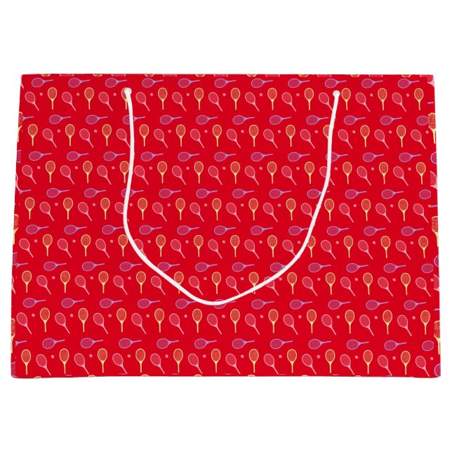Pastel Tennis Rackets with Tennis Ball on Red      Large Gift Bag (Front)