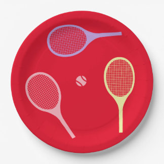 Pastel Tennis Rackets with Tennis Ball on Red Paper Plate