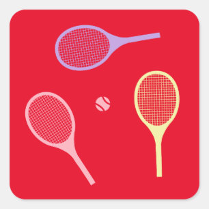 Pastel Tennis Rackets with Tennis Ball on Red Square Sticker