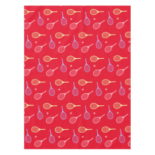 Pastel Tennis Rackets with Tennis Ball on Red   Tablecloth