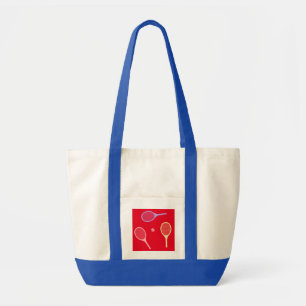 Pastel Tennis Rackets with Tennis Ball on Red Tote Bag