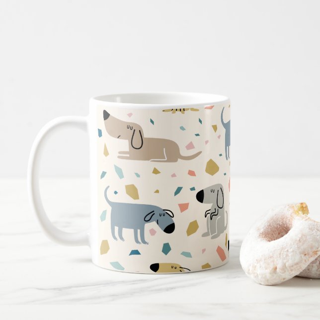 Pastel Terrazzo Funny Cute Dog Pattern Coffee Mug (With Donut)