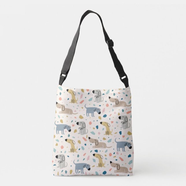 Pastel Terrazzo Funny Cute Dog Pattern Crossbody Bag (Back)