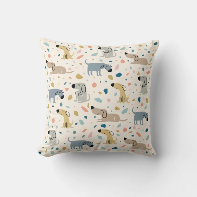 Pastel Terrazzo Funny Cute Dog Pattern Cushion (Front)