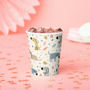Pastel Terrazzo Funny Cute Dog Pattern Paper Cups