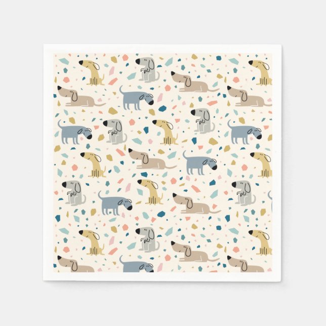 Pastel Terrazzo Funny Cute Dog Pattern Paper Plate Napkin (Front)