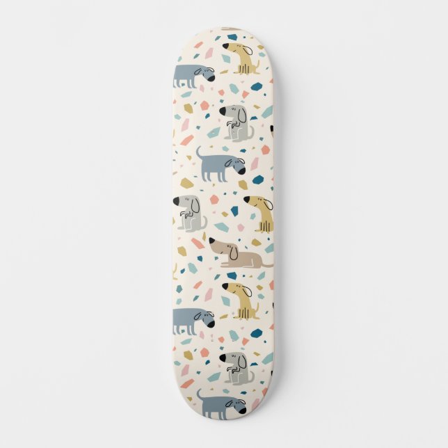 Pastel Terrazzo Funny Cute Dog Pattern Skateboard (Front)