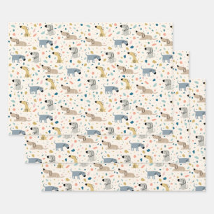 Pastel Terrazzo Funny Cute Dog Pattern Wrapping Paper Sheet