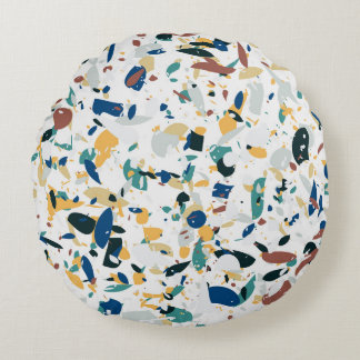 Pastel Terrazzo: Modern Abstract Pattern. Round Cushion