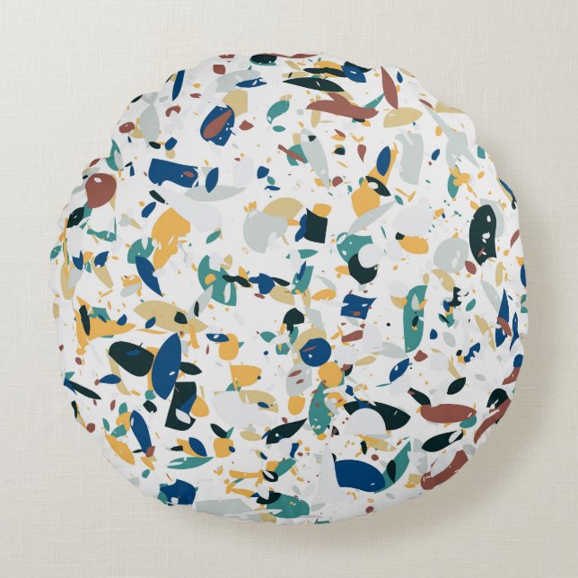Pastel Terrazzo: Modern Abstract Pattern. Round Cushion (Front)