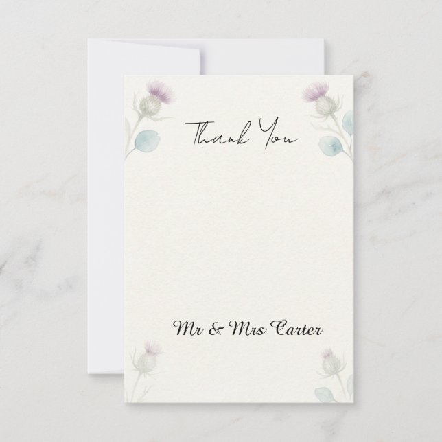 Pastel Thistle Scottish Wedding Thank You Card (Front)
