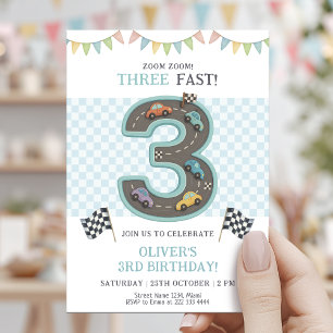 Pastel Three Fast Birthday Car Invitation