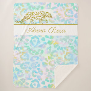 *~* Pastel Tie Dye Gold Leopard Spots Sherpa Blank Blanket