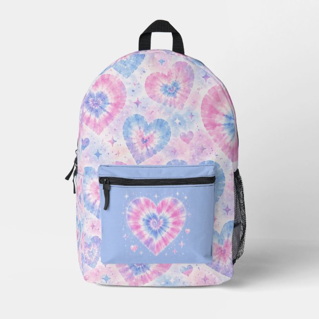 Pastel Tie-Dye Heart Dreamscape Printed Backpack (Front)