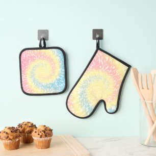 Pastel Tie Dye Hippy Swirl Oven Mitt & Pot Holder Set