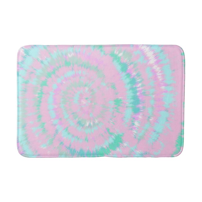 Pastel Tie Dye Pattern Pink Aqua Mint Green Bath Mat (Front)