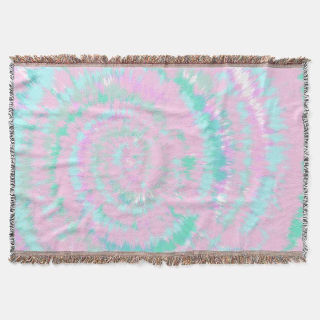 Pastel Tie Dye Pattern Pink Aqua Mint Green Throw Blanket (Front)