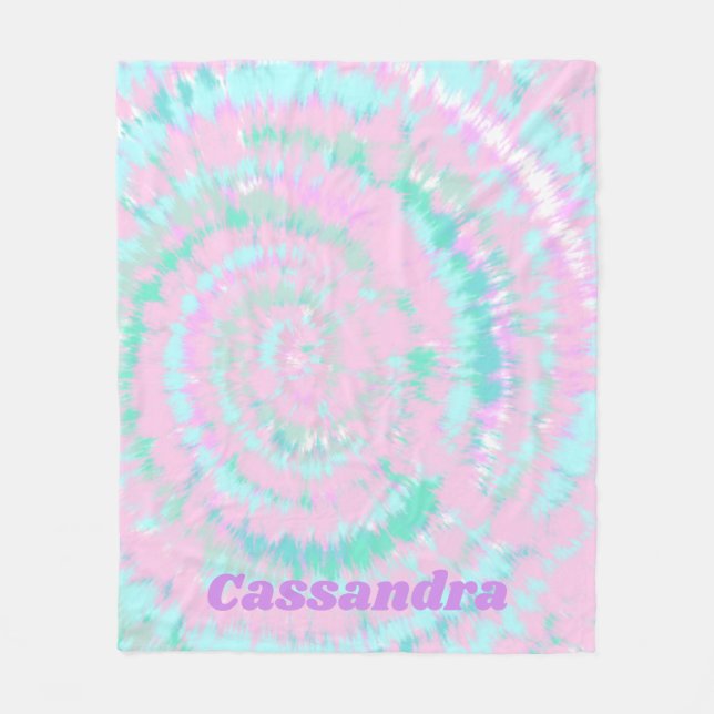 Pastel Tie Dye Pattern Pink Aqua Mint Personalised Fleece Blanket (Front)