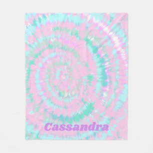Pastel Tie Dye Pattern Pink Aqua Mint Personalized Fleece Blanket