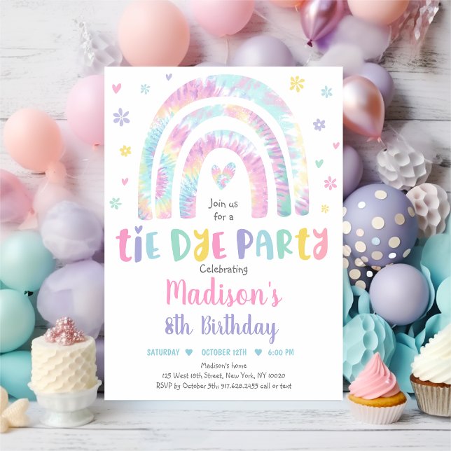 Pastel Tie Dye Rainbow Boho Hippie Girls Birthday Invitation (Creator Uploaded)