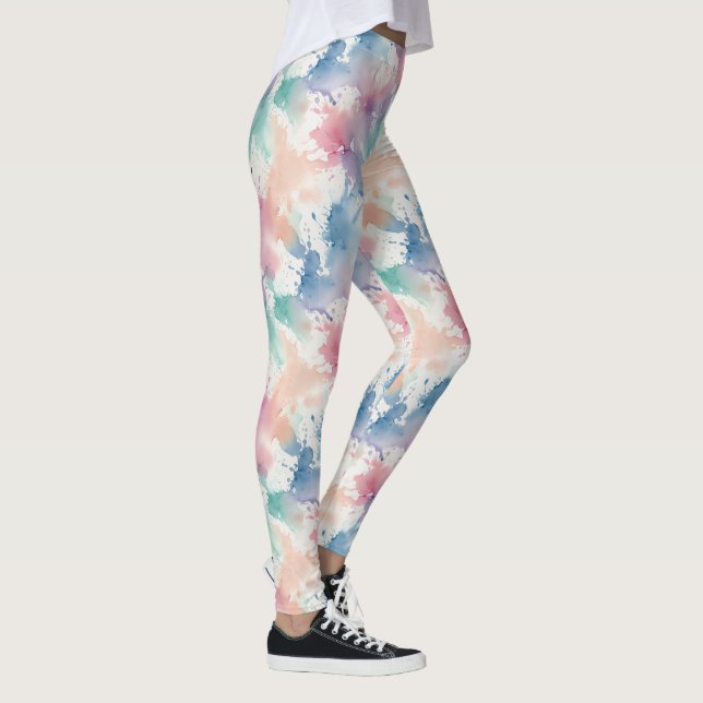Pastel Tie Dye Watercolor Soft Rainbow Pattern Leggings (Right)