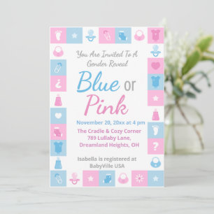 Pastel Tiny Icons Gender Reveal Invitation