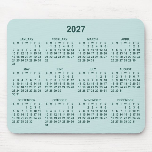 Pastel to Dark Teal 2027 Calendar Mouse Pad (Front)