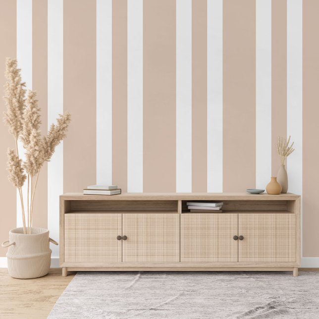 Pastel Toasted Almond Beige White Stripes Pattern Wallpaper (Creator Uploaded)