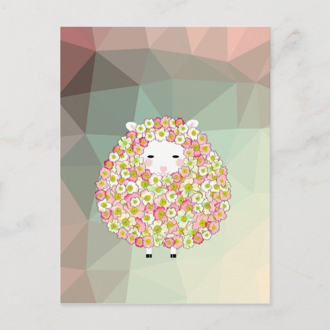 Pastel Tone Flowery Sheep Design Postcard (Front)