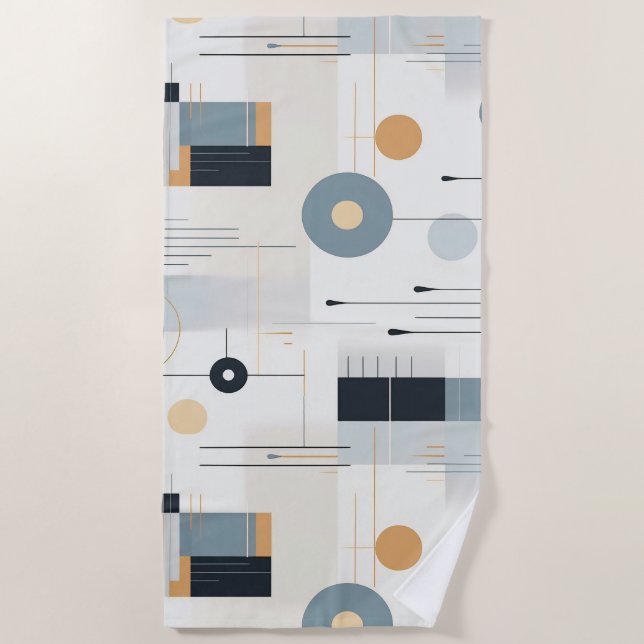 Pastel tones mid-century geometric pattern beach towel (Front)