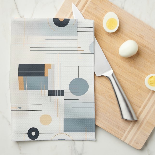 Pastel tones mid-century geometric pattern tea towel (Quarter Fold)