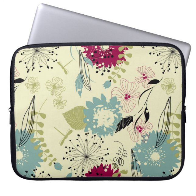 Pastel Tones Retro Floral Design Laptop Sleeve (Front)