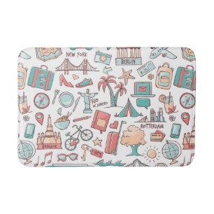 Pastel Tourist Pattern Bath Mat