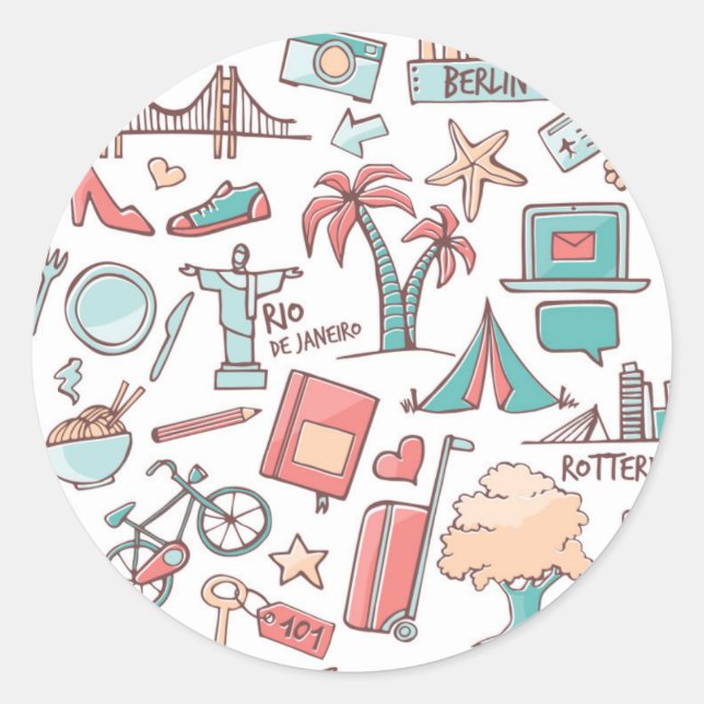 Pastel Tourist Pattern Classic Round Sticker (Front)