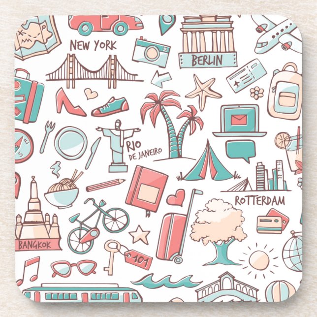 Pastel Tourist Pattern Coaster (Front)